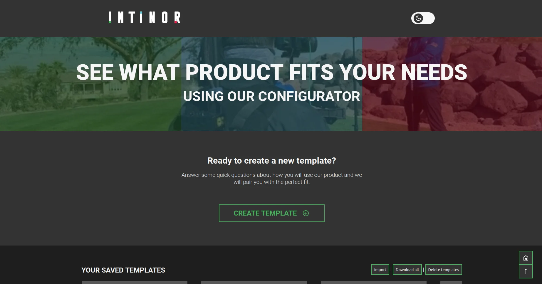 Frontpage of configurator