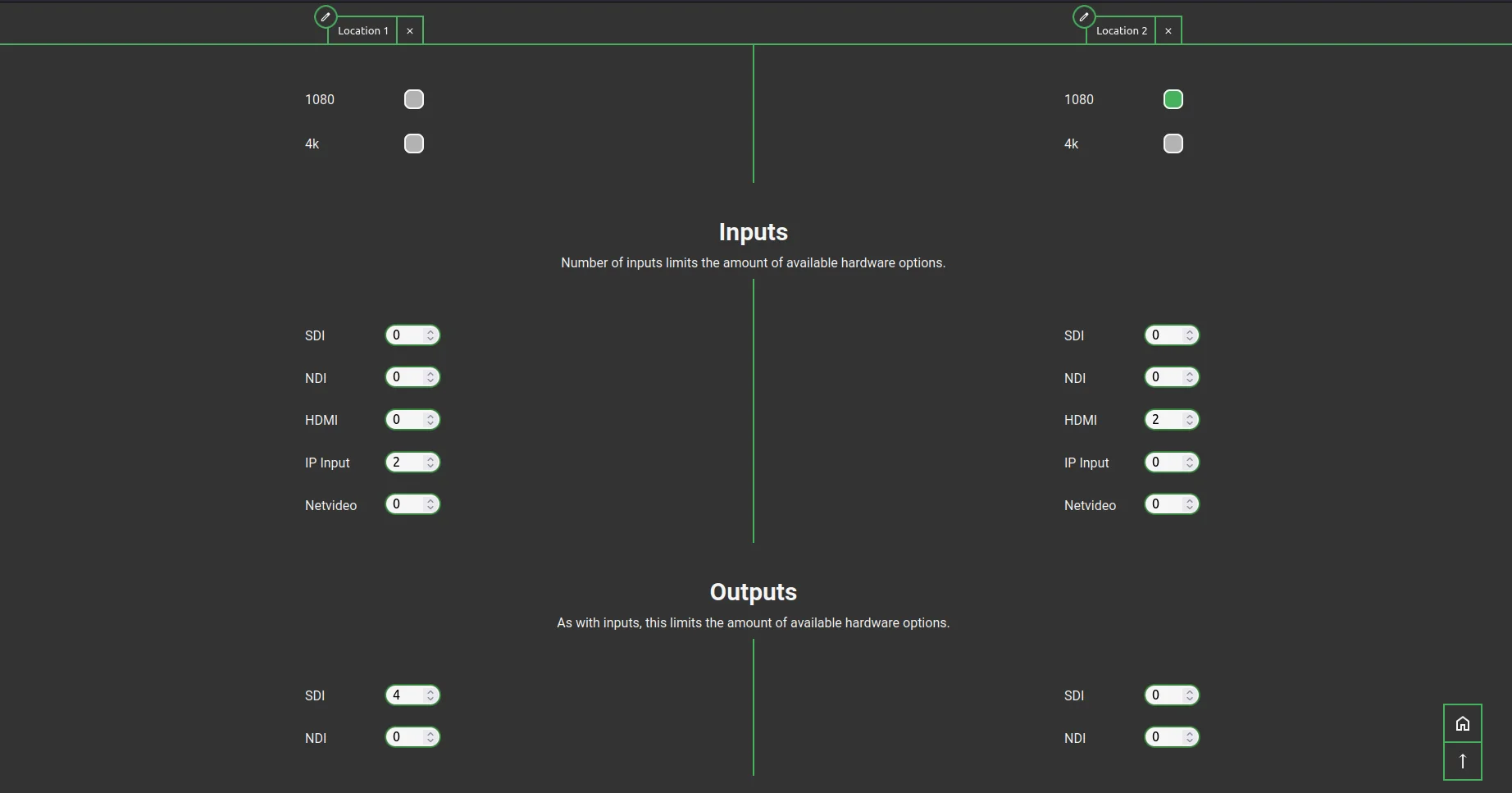 Configurator with two locations, scrolled down