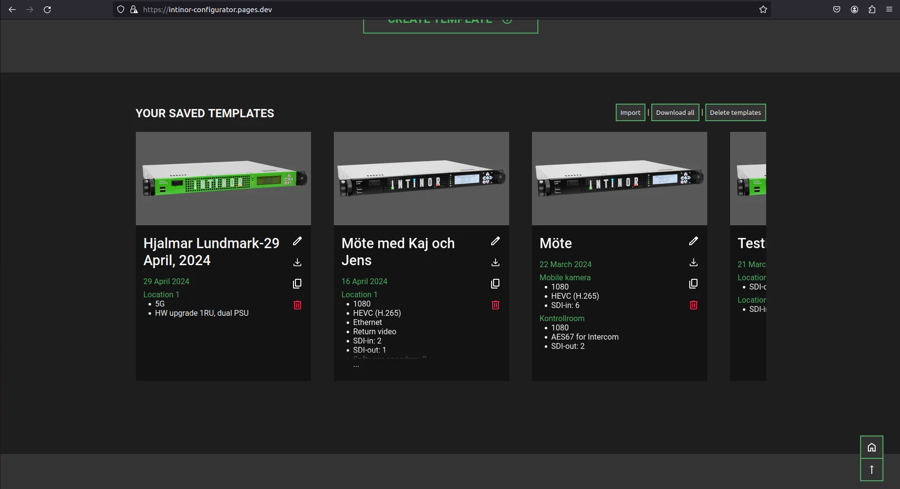 Manually saved configurations