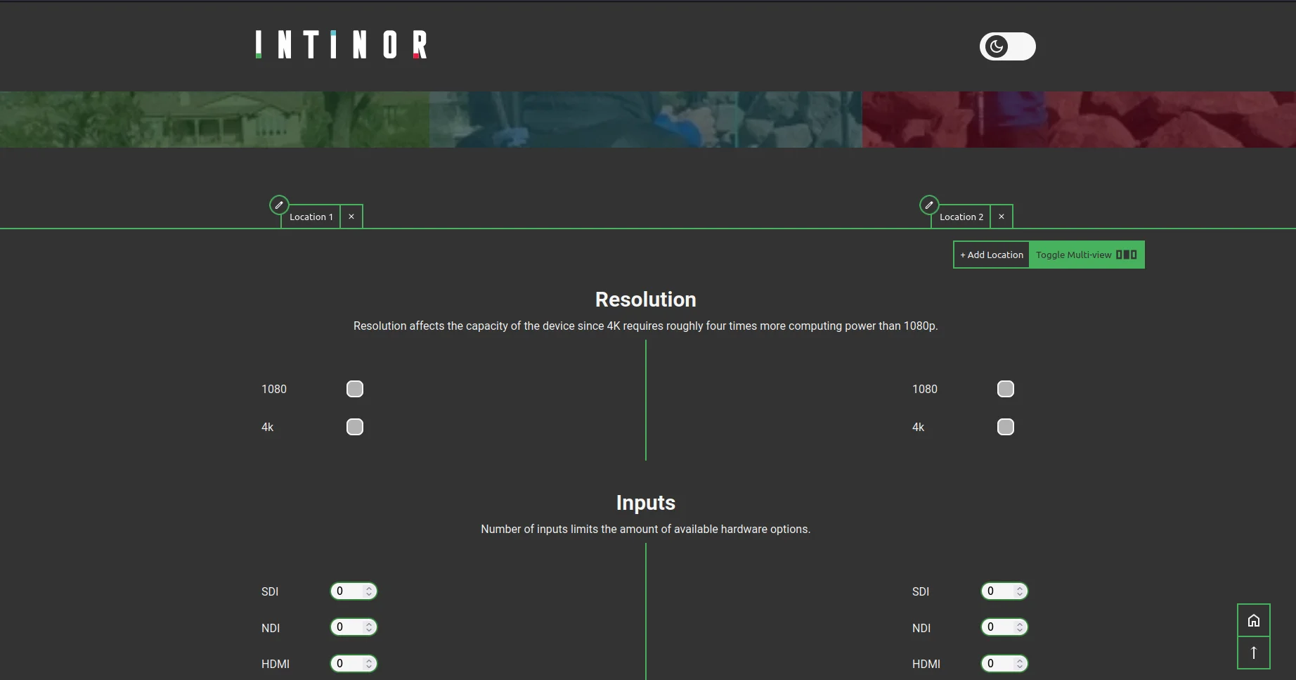 Top of configurator, 2 locations side by side