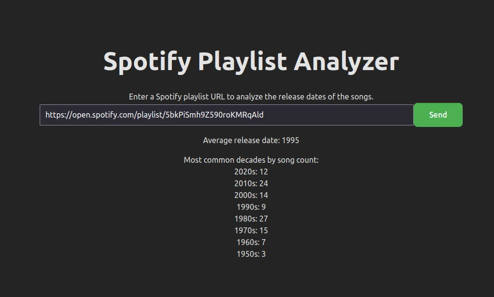 Playlist analyzer, input a Spotify playlist and get some summarized info Spotify wont show you